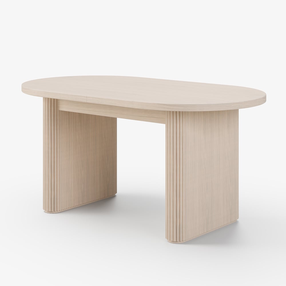 Japandi owalny rozkładany stół jadalny w wybielaczu (1600-2000 mm), dla 4-6 osób obraz okna