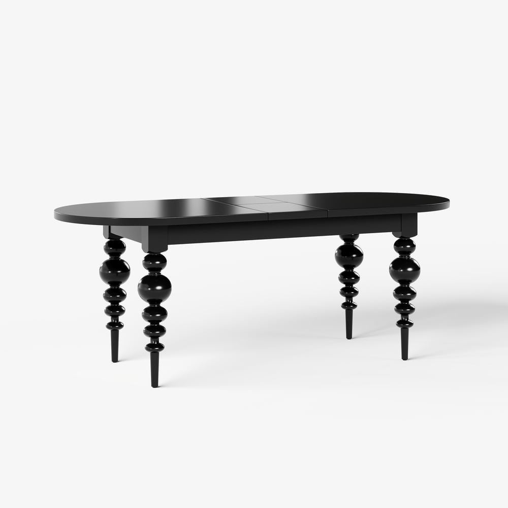 67"-79" Mid-Century Oval Extendable Dining Table Black Seats 4-8 People window image