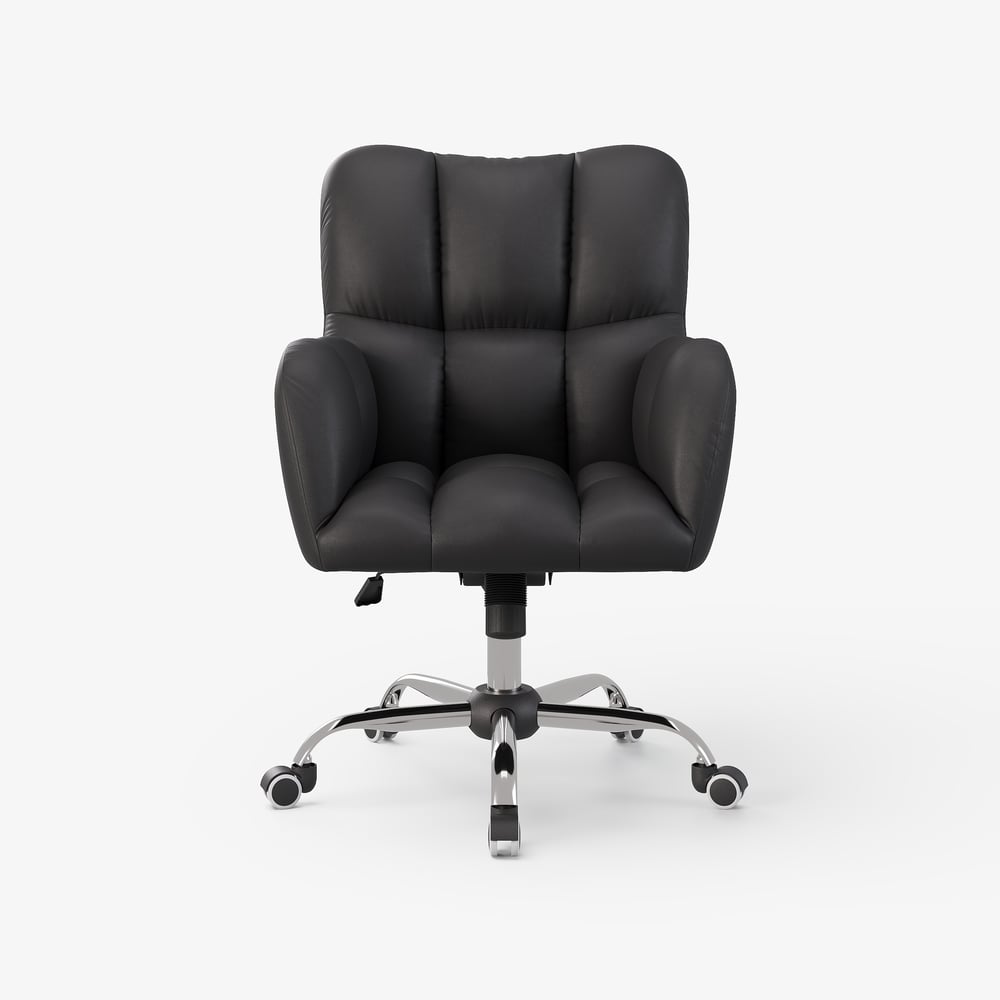 Modern Black Faux Leather Office Chair - Swivel & Height Adjustable Task Chair window image