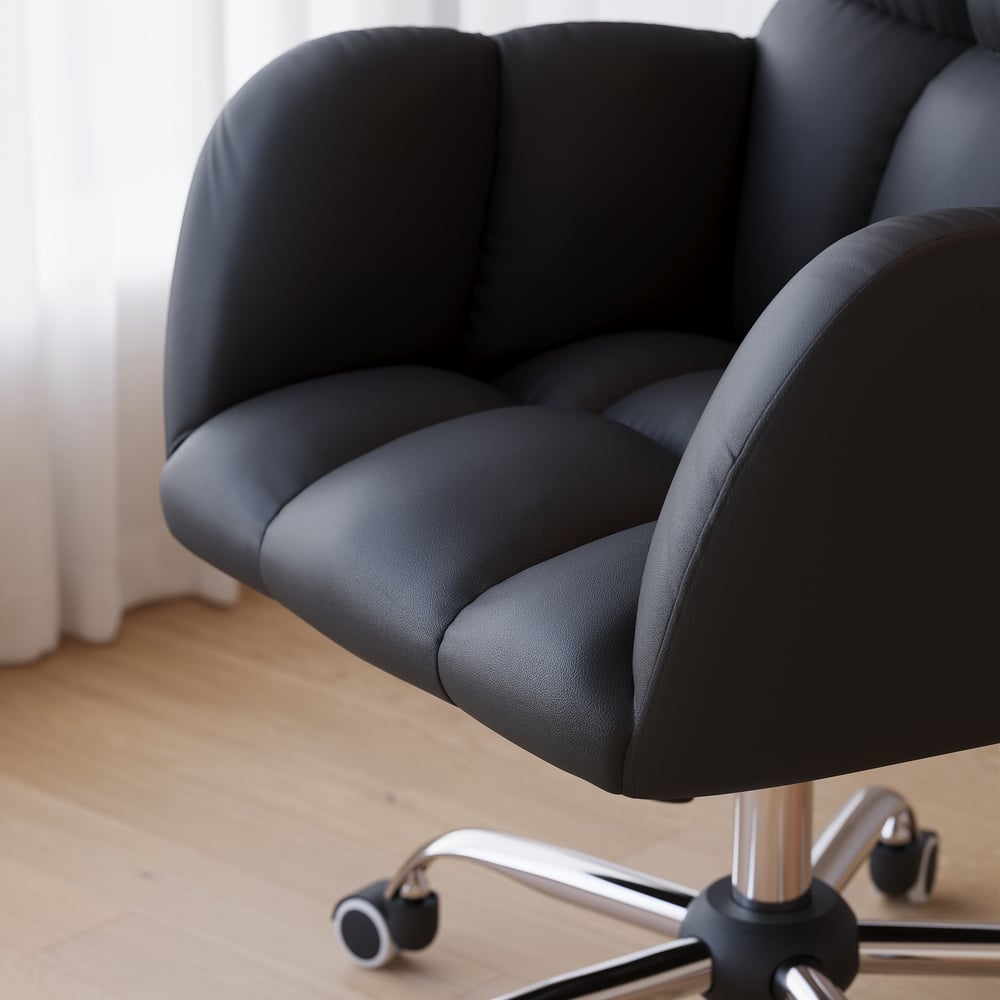 Modern Black Faux Leather Office Chair - Swivel & Height Adjustable Task Chair window image
