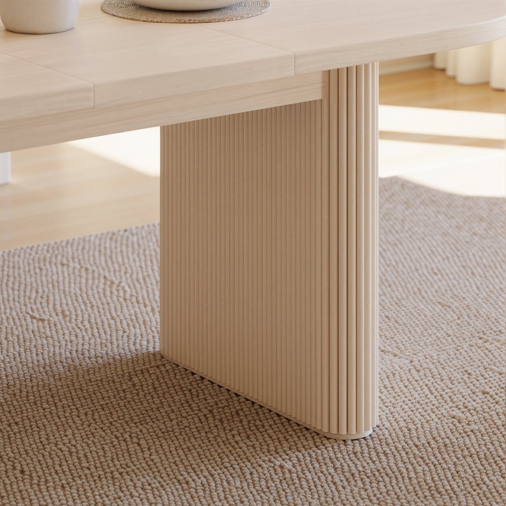 Japandi owalny rozkładany stół jadalny w wybielaczu (1600-2000 mm), dla 4-6 osób obraz okna