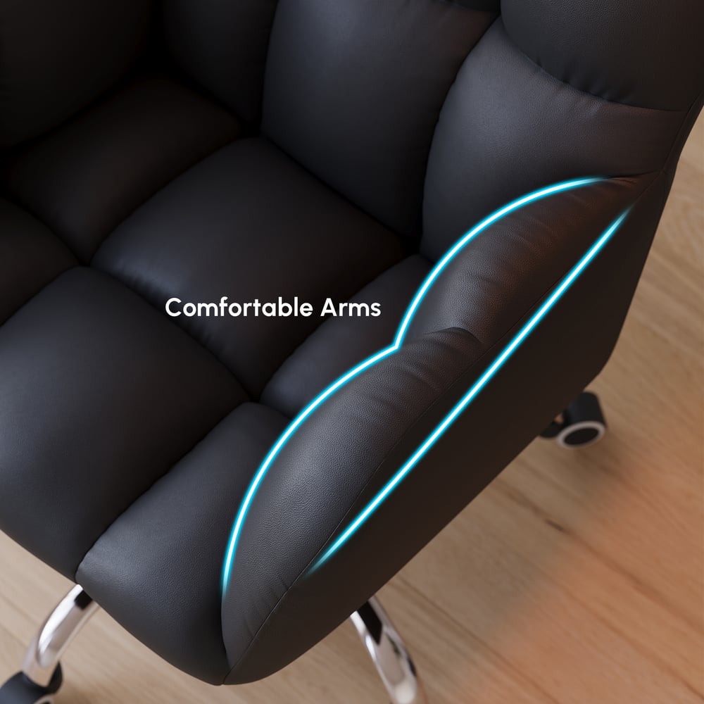 Modern Black Faux Leather Office Chair - Swivel & Height Adjustable Task Chair window image