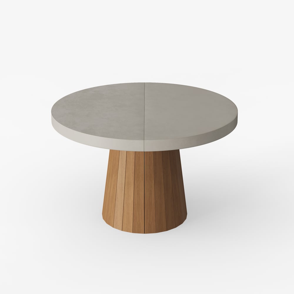 39"-55" Japandi Style Oval & Round Extendable Wood Dining Table Gray Seats 4-6 People window image