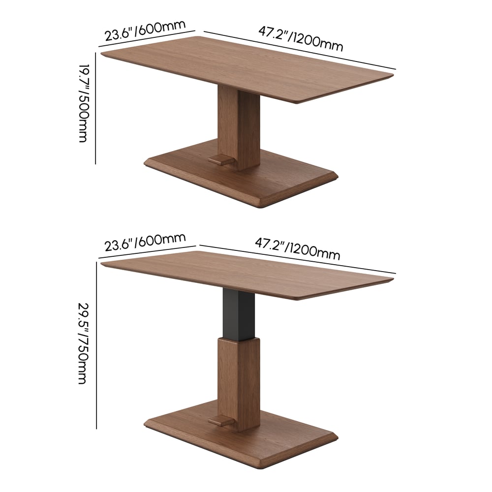 1200mm Walnut Lift-Top Height-Adjustable Coffee Table weights dimensions image