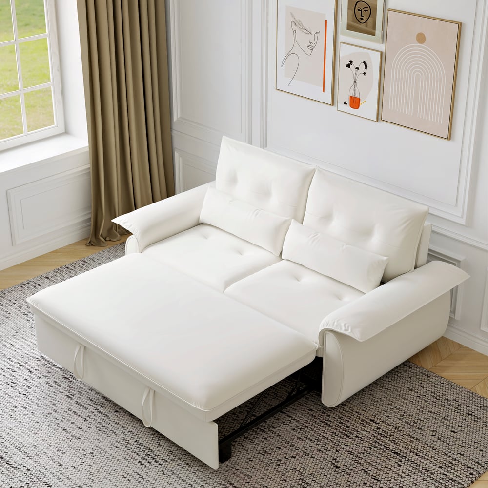 73" Performance Leather Sofa Bed window image
