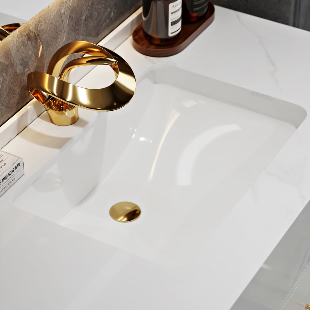 Bathroom Vanity Set 35.4" Modern Floating Sintered Stone Bathroom Vanity White with Sink window image