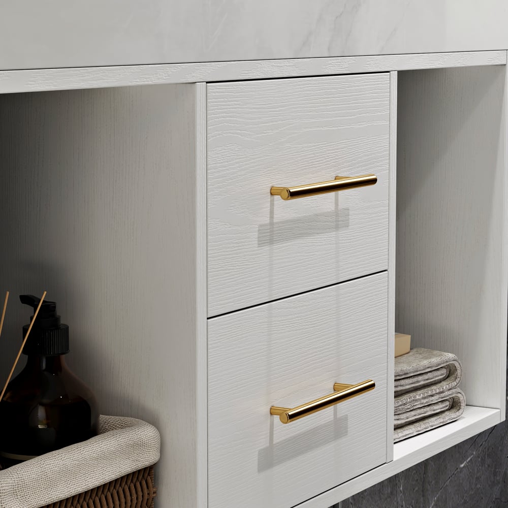 Bathroom Vanity Set 35.4" Modern Floating Sintered Stone Bathroom Vanity White with Sink window image