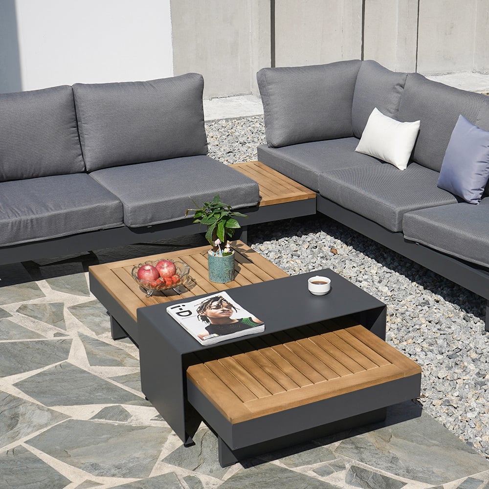 4-Pieces Aluminum & Teak Outdoor Sectional Sofa Set window image