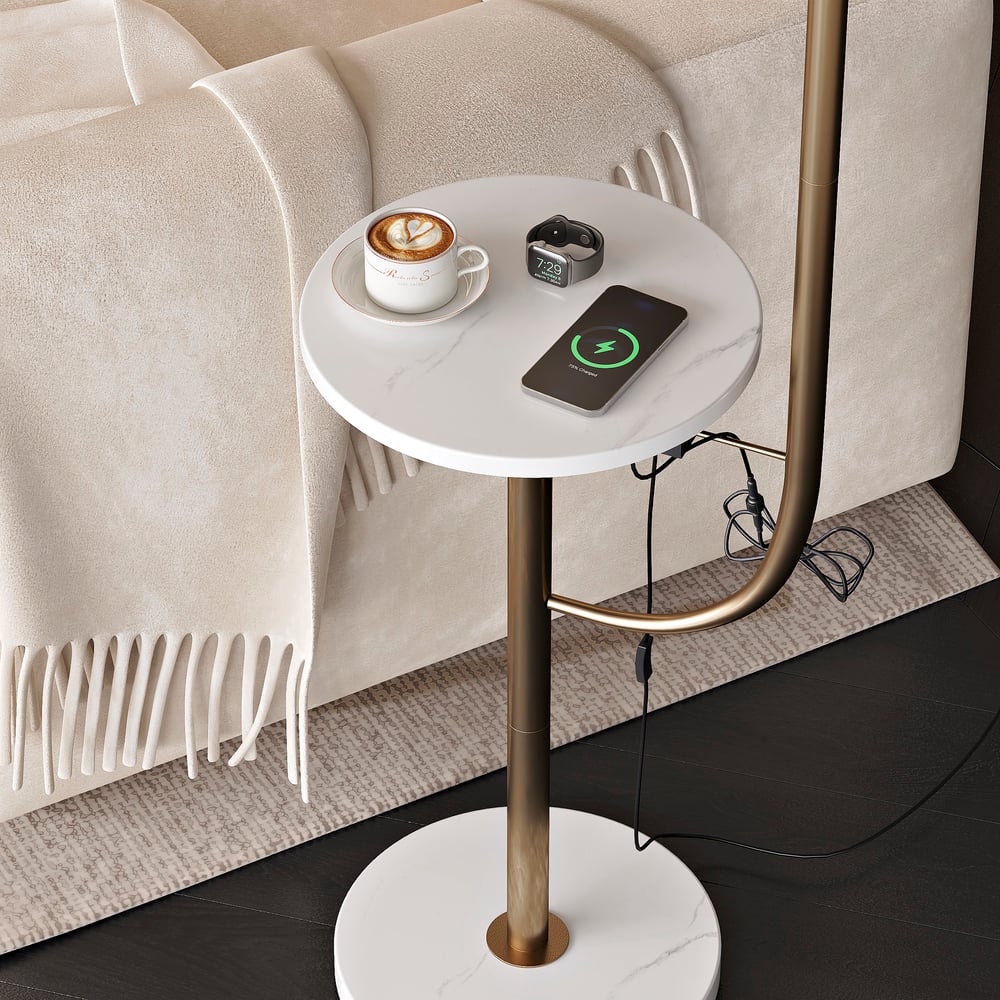Modern Arc Floor Lamp with Shelf & Wireless Charger & USB Charging Port window image