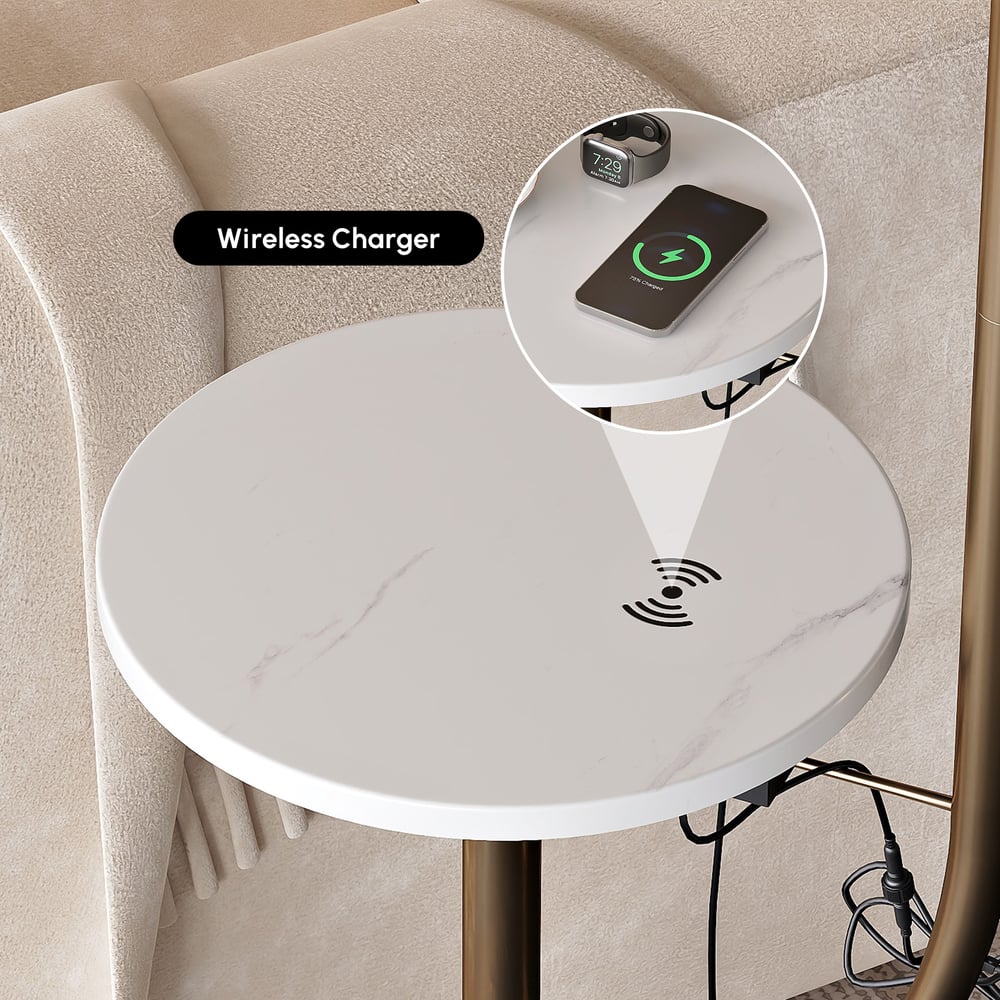 Modern Arc Floor Lamp with Shelf & Wireless Charger & USB Charging Port window image