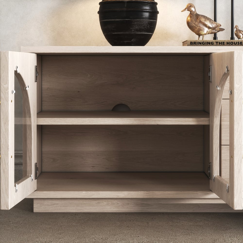 Arune 72" Arched Glass Doors TV Stand with Storage and LED window image