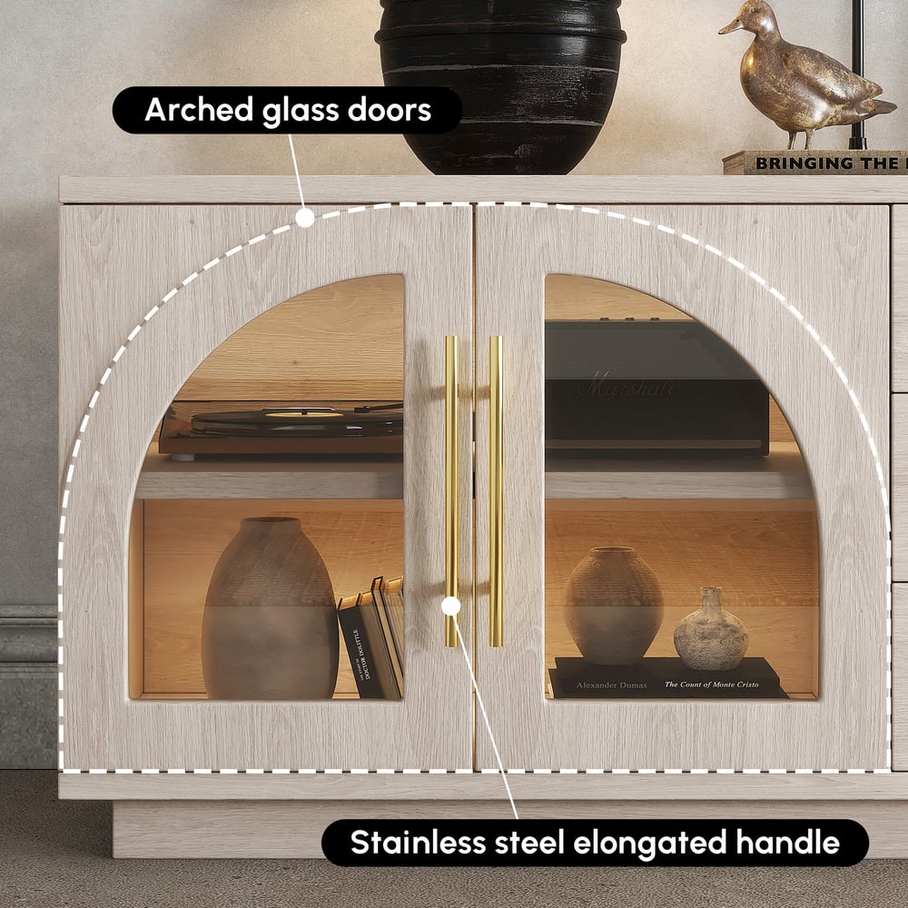 Arune 72" Arched Glass Doors TV Stand with Storage and LED window image