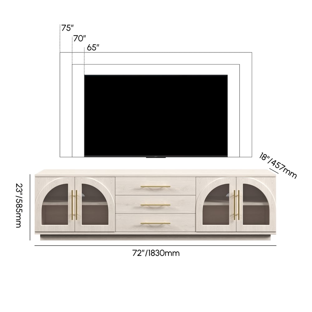Arune 72" Arched Glass Doors TV Stand with Storage and LED weights dimensions image
