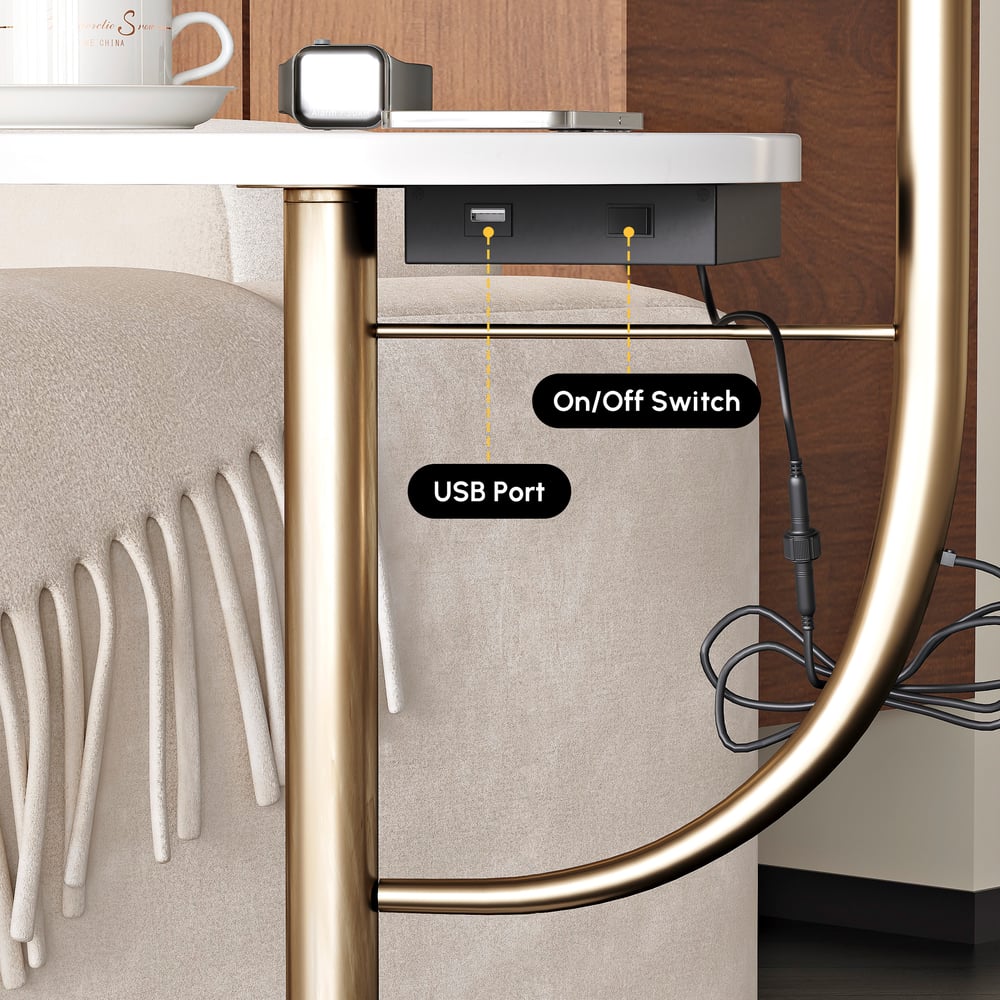 Modern Arc Floor Lamp with Shelf & Wireless Charger & USB Charging Port window image