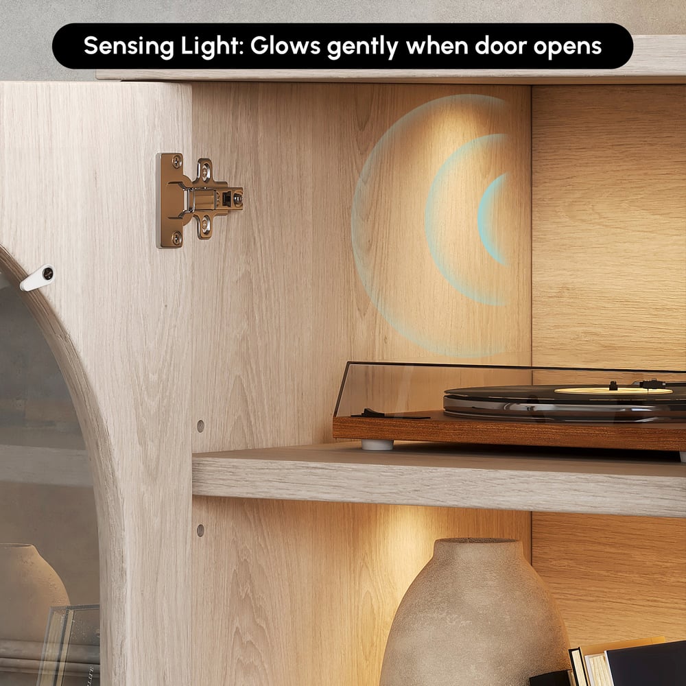 Arune 72" Arched Glass Doors TV Stand with Storage and LED window image
