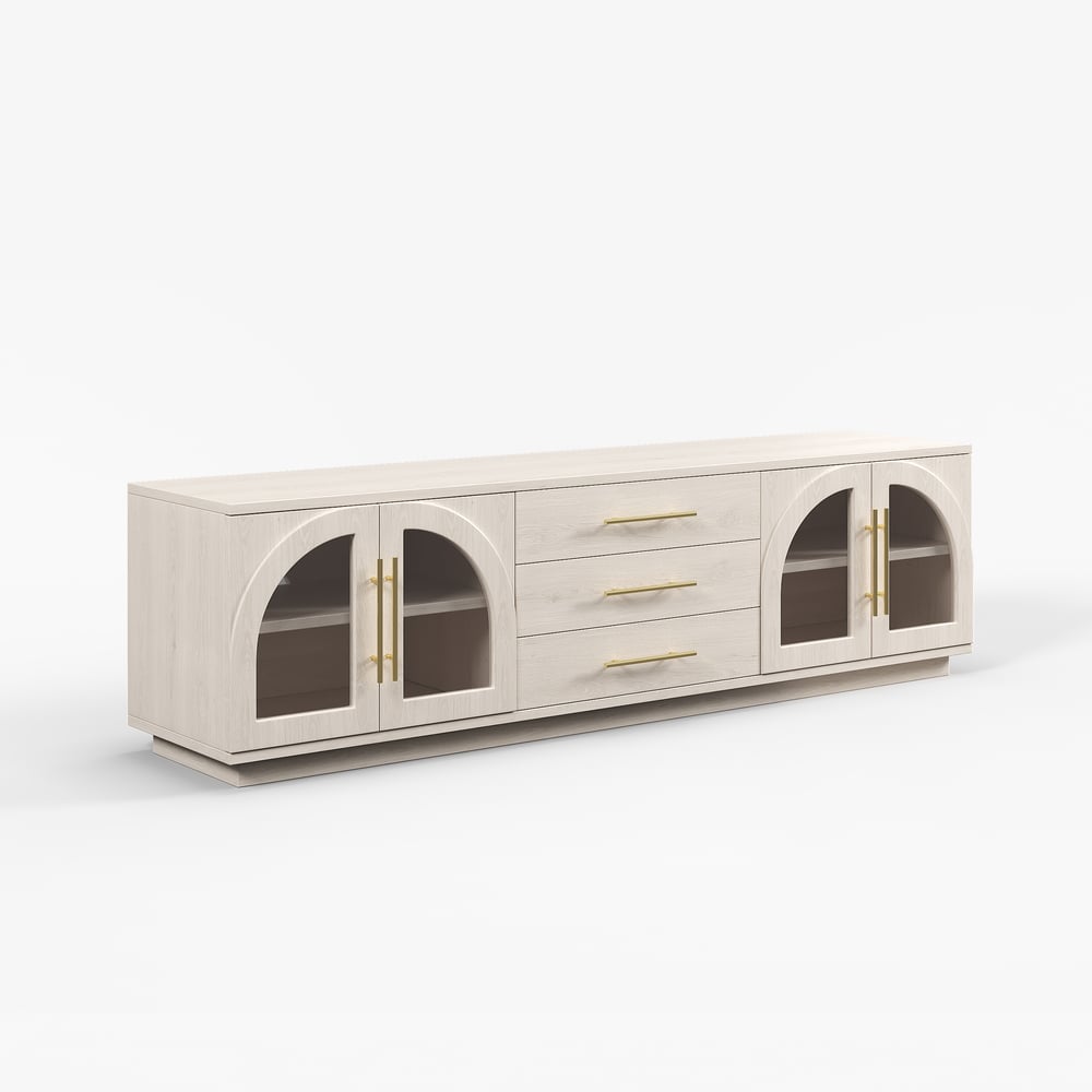 Arune 72" Arched Glass Doors TV Stand with Storage and LED window image