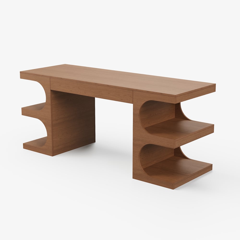 64.2" Modern Walnut Writing Desk with 1 Drawer & 4 Open Shelves window image