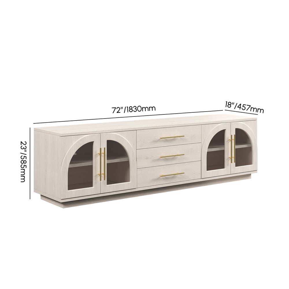 Arune 72" Arched Glass Doors TV Stand with Storage and LED weights dimensions image