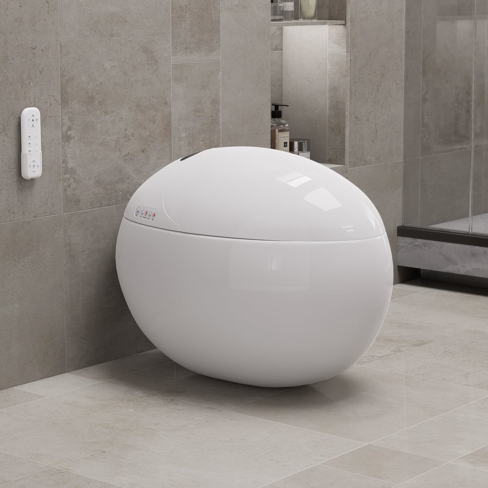 Oluxe G1 Egg-Shaped Smart Bidet Toilet with Multi-Function Wand White 1.28GPF window image