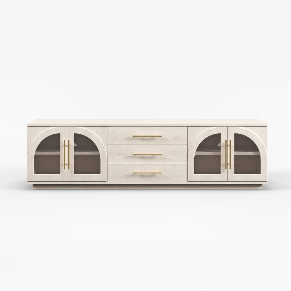 Arune 72" Arched Glass Doors TV Stand with Storage and LED window image