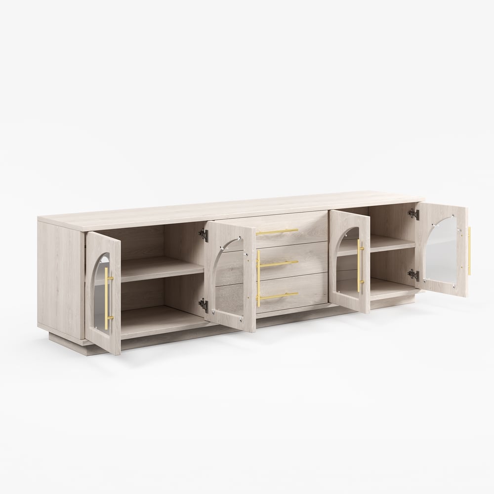 Arune 72" Arched Glass Doors TV Stand with Storage and LED window image