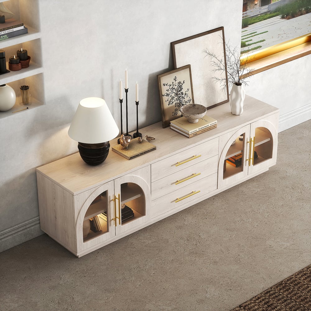 Arune 183cm Arched Glass Doors TV Unit with Storage and LED window image