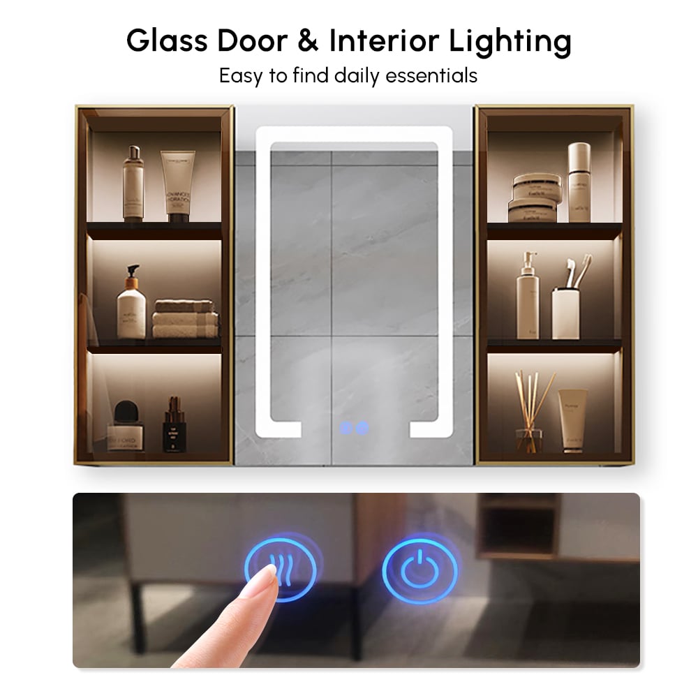 1000mm Black Wall-mount LED Lighted Bathroom Medicine Cabinet Vanity Mirror with Storage window image