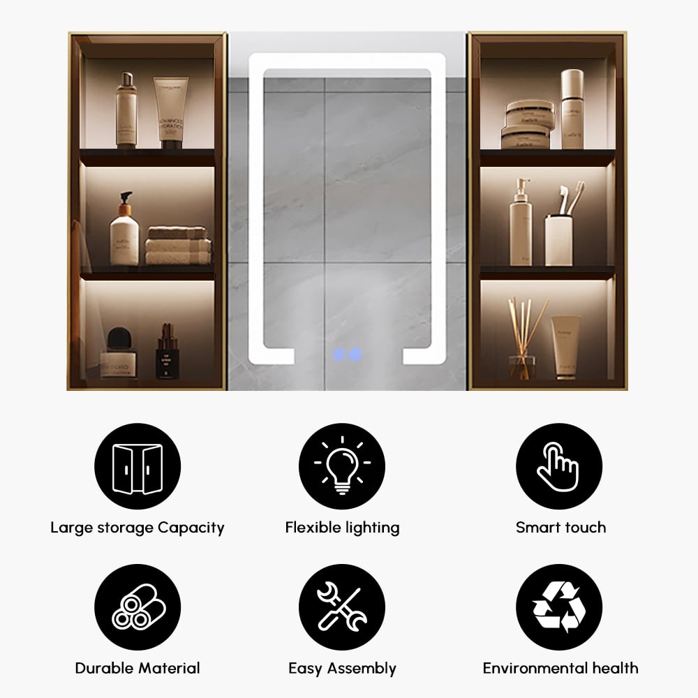 1000mm Black Wall-mount LED Lighted Bathroom Medicine Cabinet Vanity Mirror with Storage window image