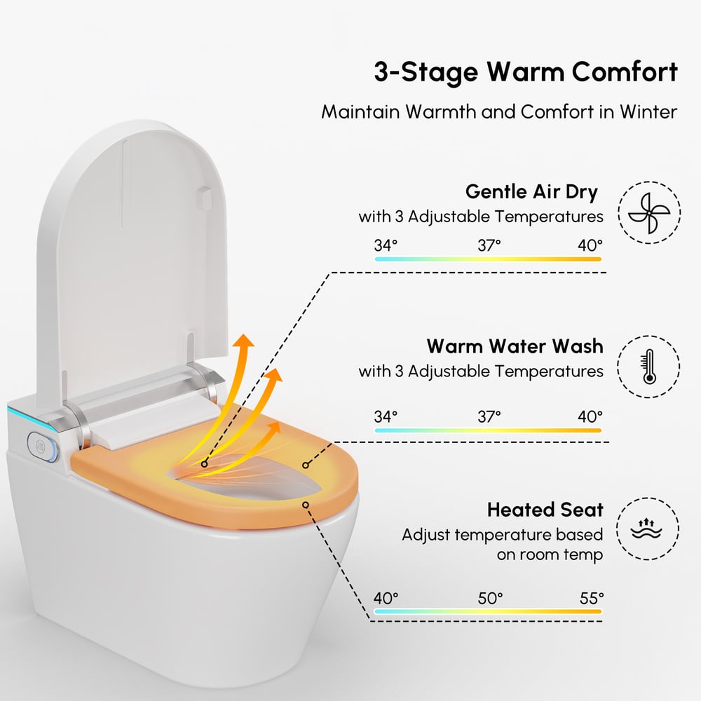 Inteligentna ścienna toaleta prysznicowa z pełną funkcją i wydajnością oszczędzania wody obraz okna