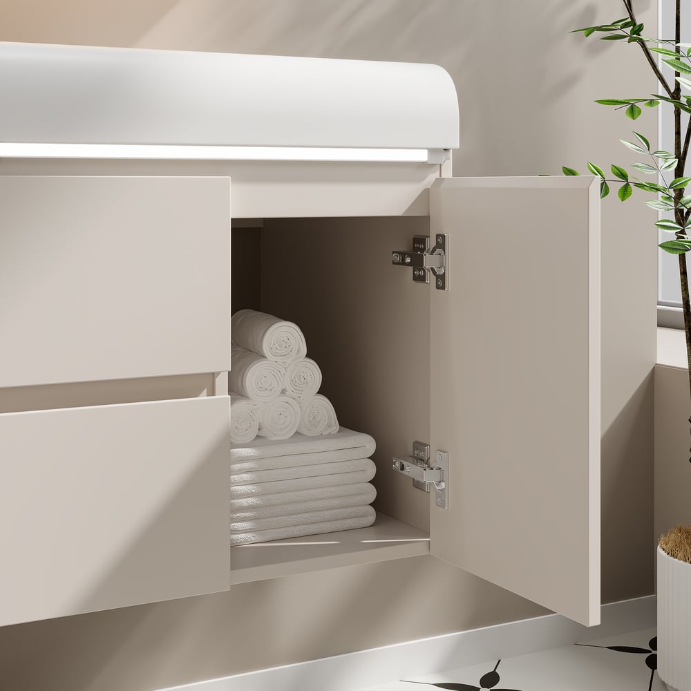 1000mm Wall Hung Soft-Touch Bathroom Vanity with Ample Storages and Adjustable Light window image