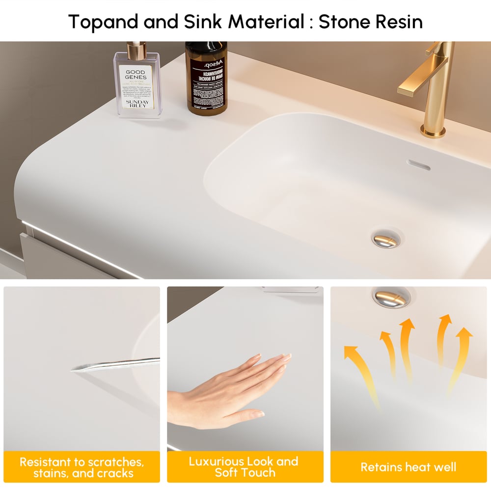 1000mm Wall Hung Soft-Touch Bathroom Vanity with Ample Storages and Adjustable Light window image