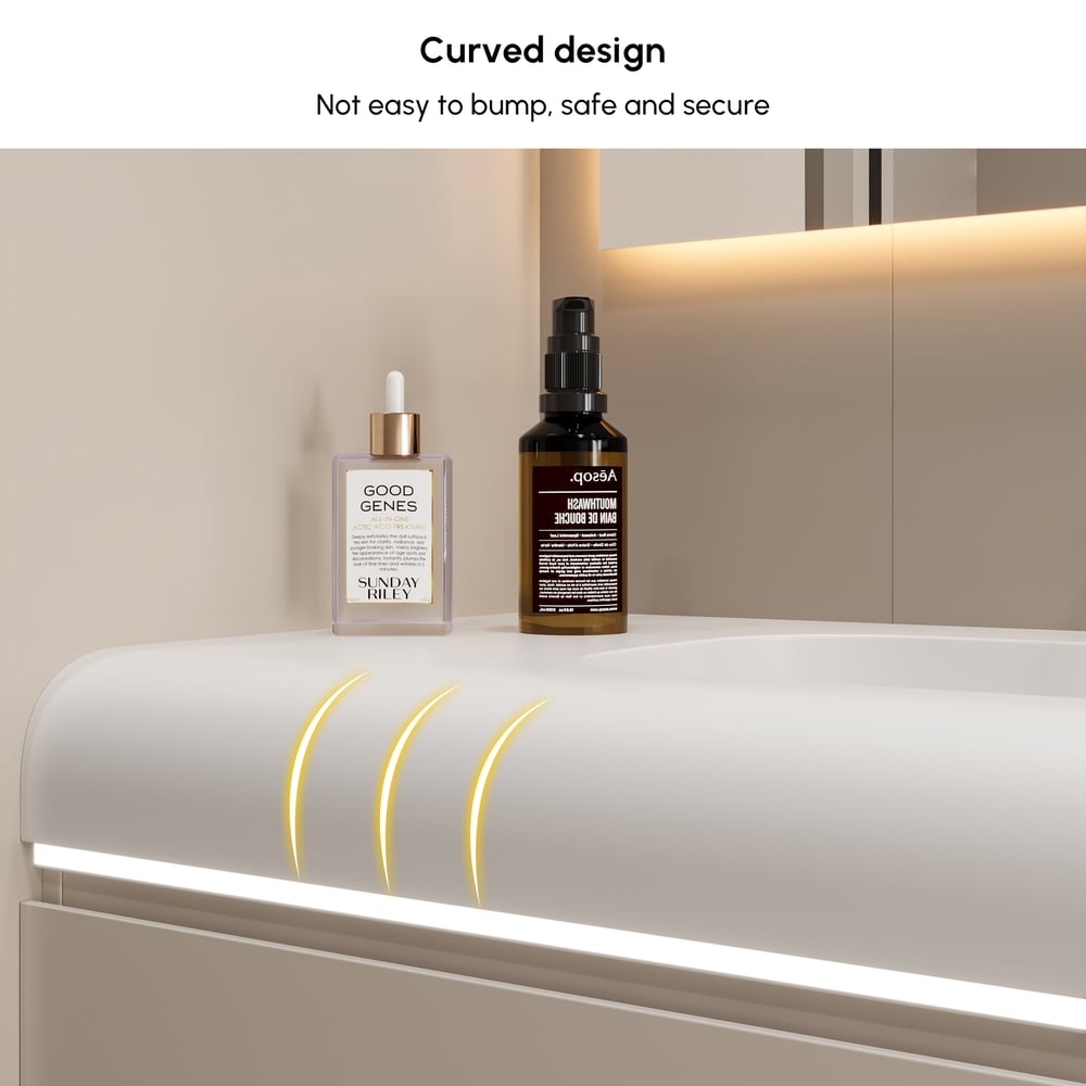 1000mm Wall Hung Soft-Touch Bathroom Vanity with Ample Storages and Adjustable Light window image