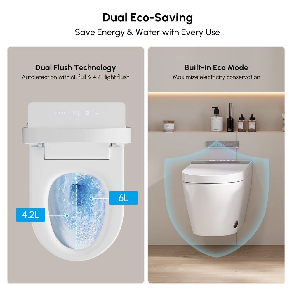 Airloo S5 Automatic Wall-Mounted Smart Bidet Toilet with Built-in Tank 1.28 GPF window image