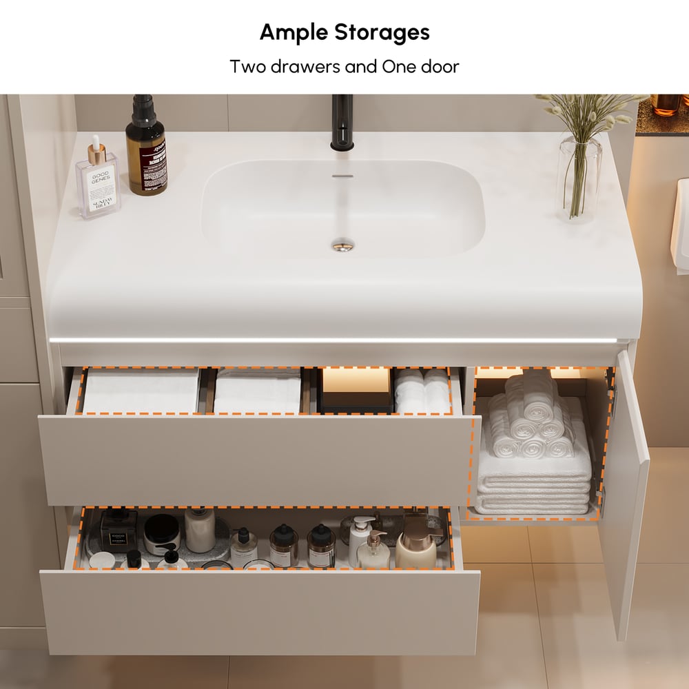 1000mm Wall Hung Soft-Touch Bathroom Vanity with Ample Storages and Adjustable Light window image