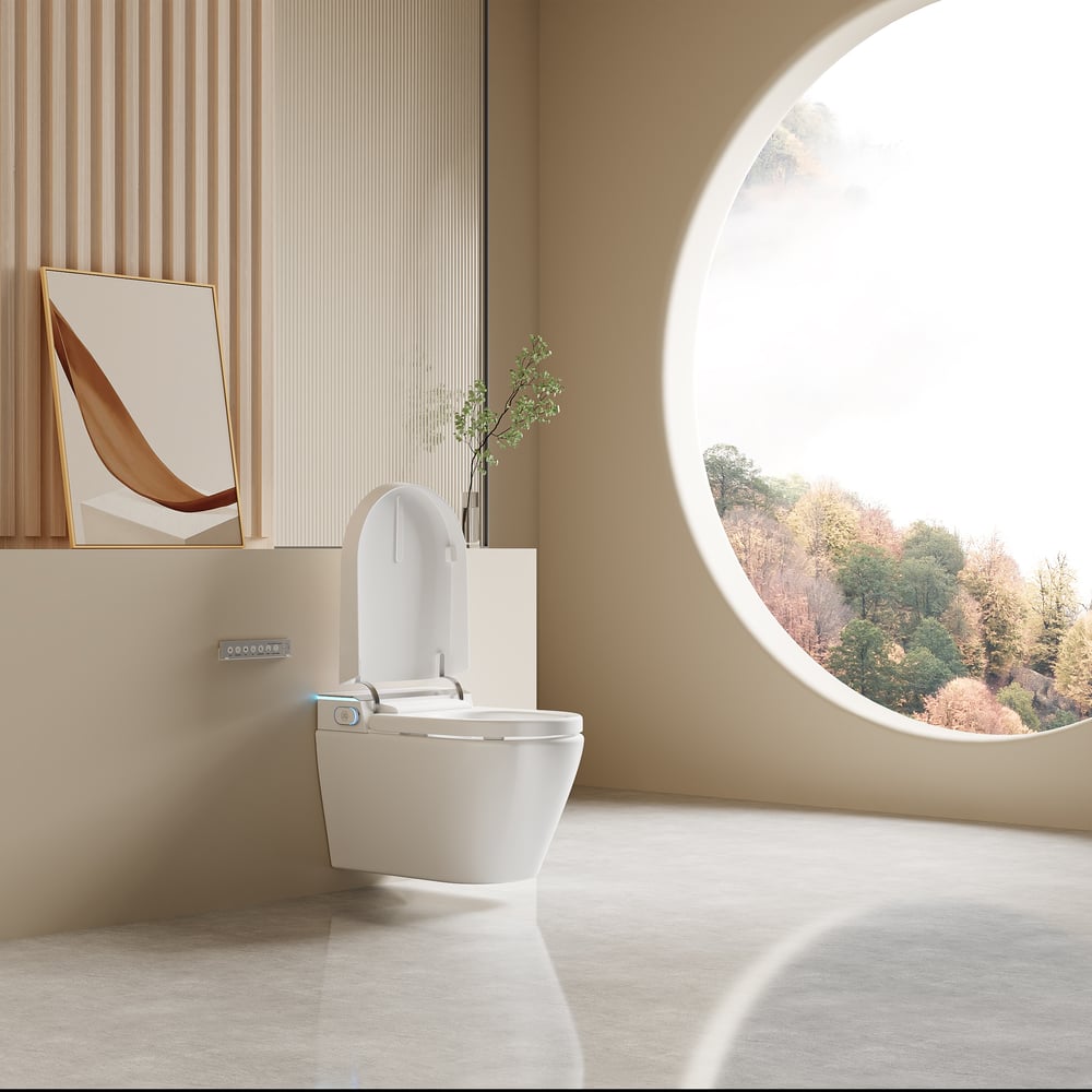 Inteligentna ścienna toaleta prysznicowa z pełną funkcją i wydajnością oszczędzania wody obraz okna