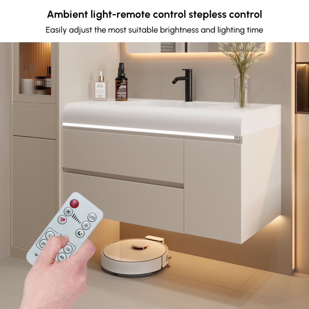 1000mm Wall Hung Soft-Touch Bathroom Vanity with Ample Storages and Adjustable Light window image