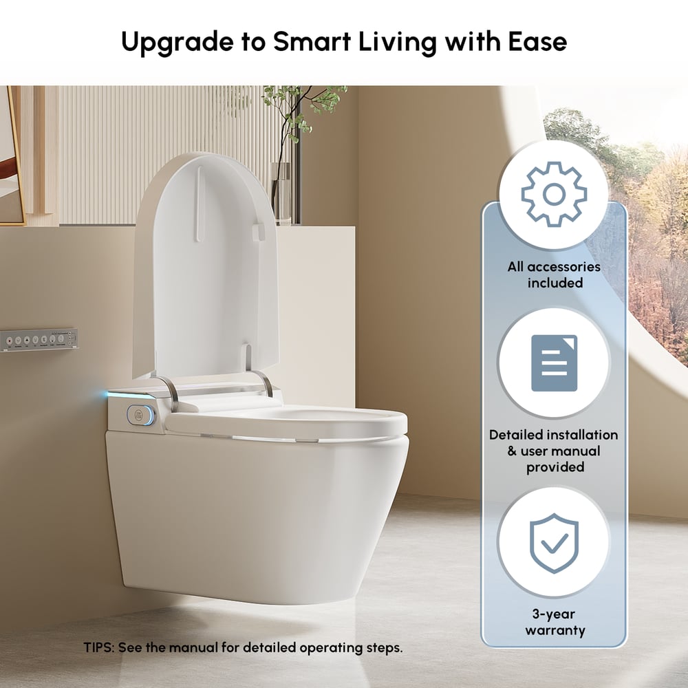 Inteligentna ścienna toaleta prysznicowa z pełną funkcją i wydajnością oszczędzania wody obraz okna