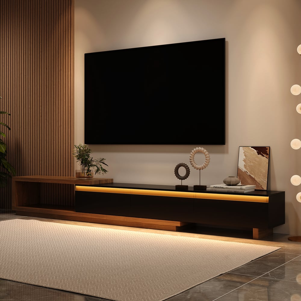 Quoint Extendable TV Stand with 3 Drawers Adjustable Lighting (1790mm-2550mm) window image