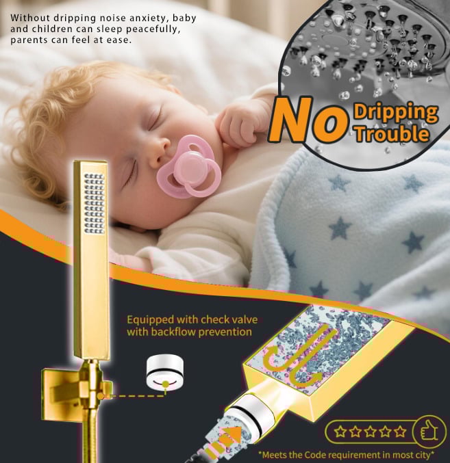Wall-Mounted Shower System in Gold Thermostatic 4 Functions 23" window image