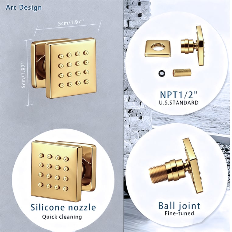 Wall-Mounted Shower System in Gold Thermostatic 4 Functions 23" window image