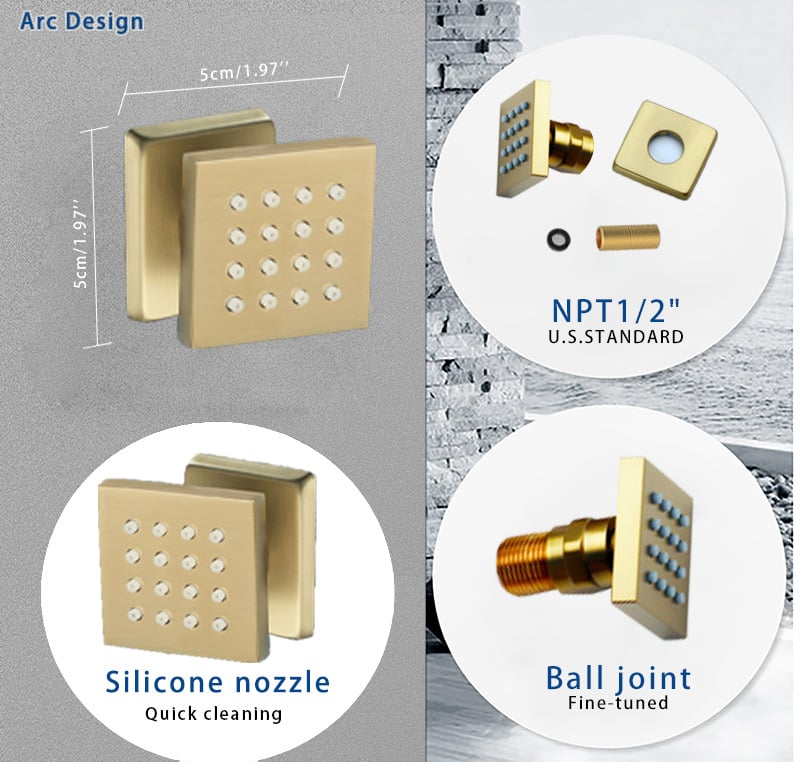 Ceiling-Mounted 16" Shower System in Brushed Gold 4-Function Thermostatic window image