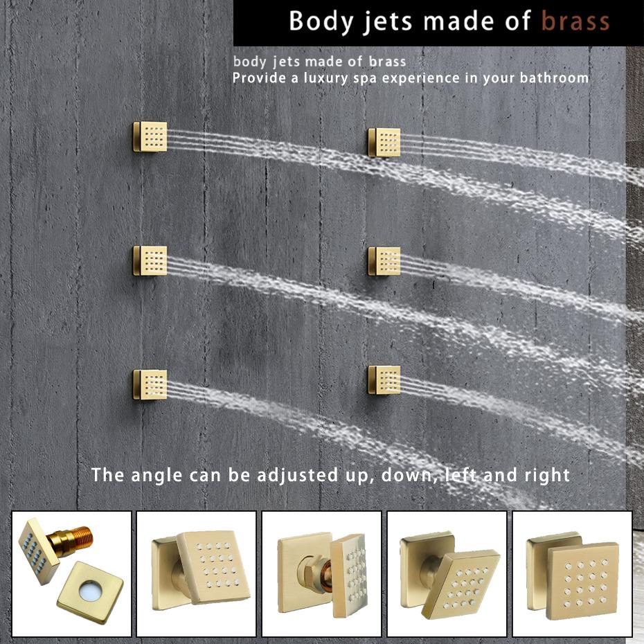 Ceiling-Mounted 16" Shower System in Brushed Gold 4-Function Thermostatic window image