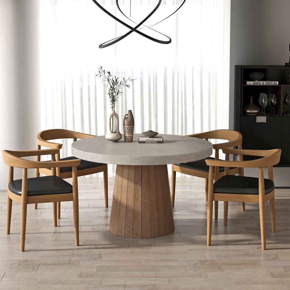 Dining Set 39"-55" Japandi Extendable Dining Table Gray with 4 Chairs window image