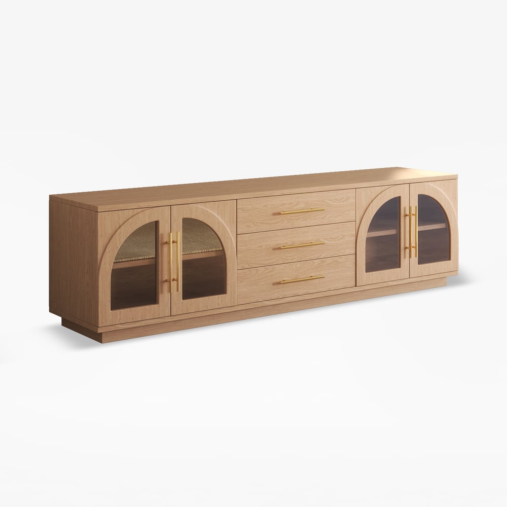 Arune 72" Arched Glass Doors TV Stand with Storage and LED window image