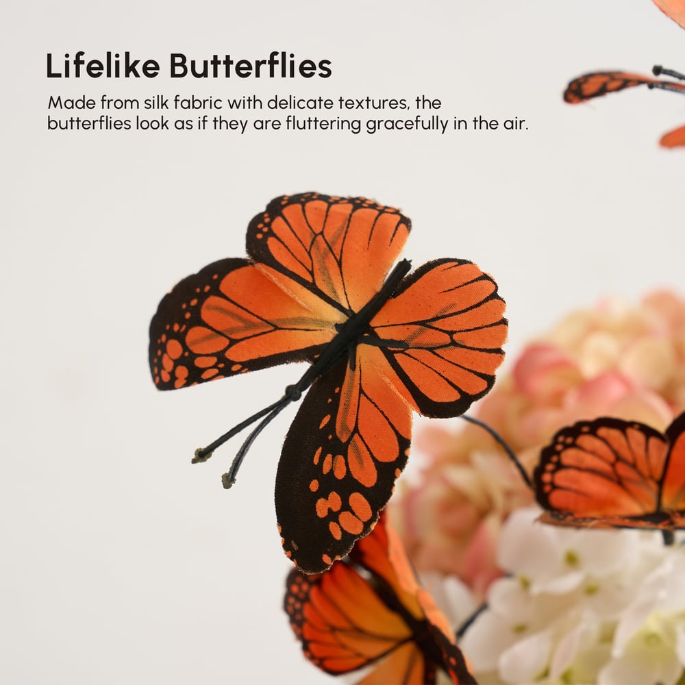 20.5" Artificial Flower Arrangement with Butterflies – Rustic Ceramic Vase with Handle window image