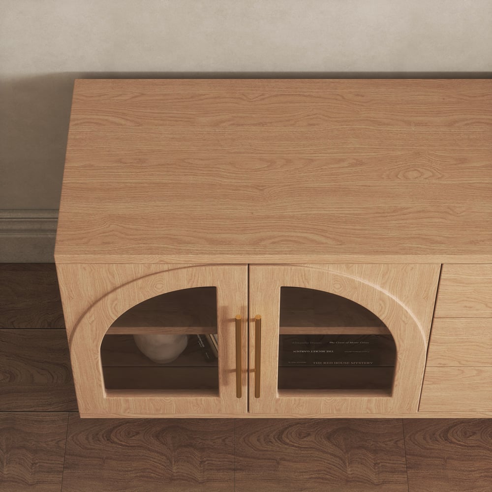 Arune 72" Arched Glass Doors TV Stand with Storage and LED window image