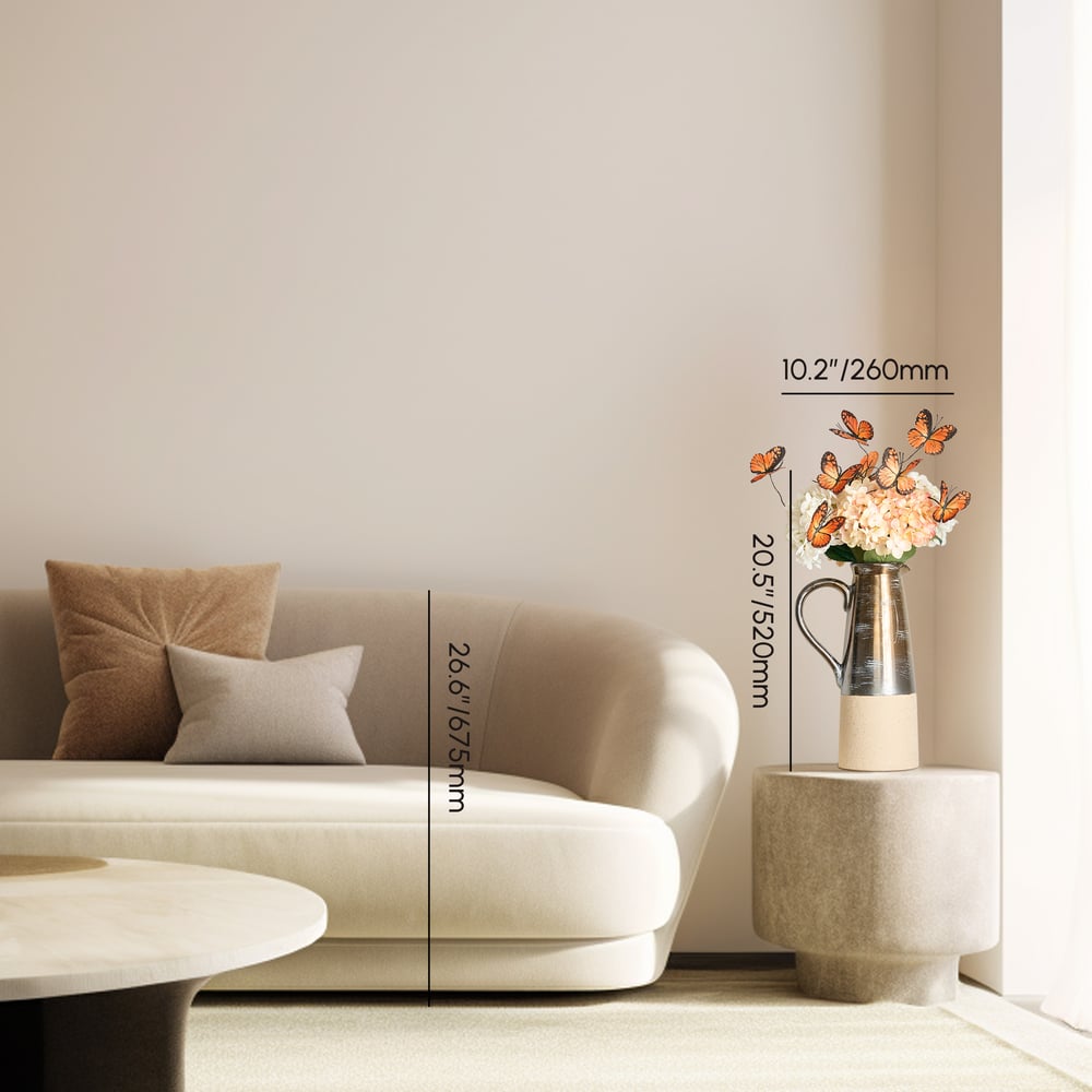 20.5" Artificial Flower Arrangement with Butterflies – Rustic Ceramic Vase with Handle weights dimensions image