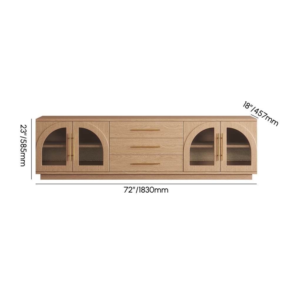 Arune 72" Arched Glass Doors TV Stand with Storage and LED weights dimensions image