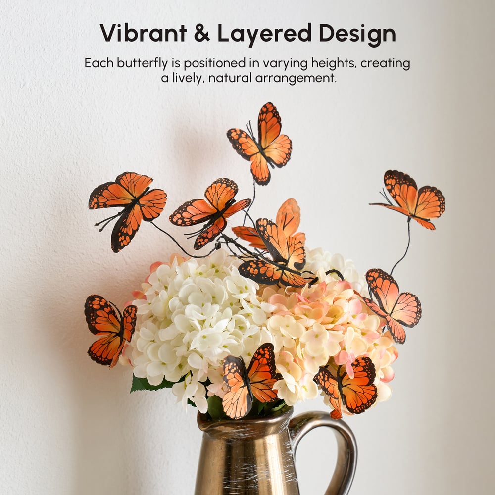 20.5" Artificial Flower Arrangement with Butterflies – Rustic Ceramic Vase with Handle window image