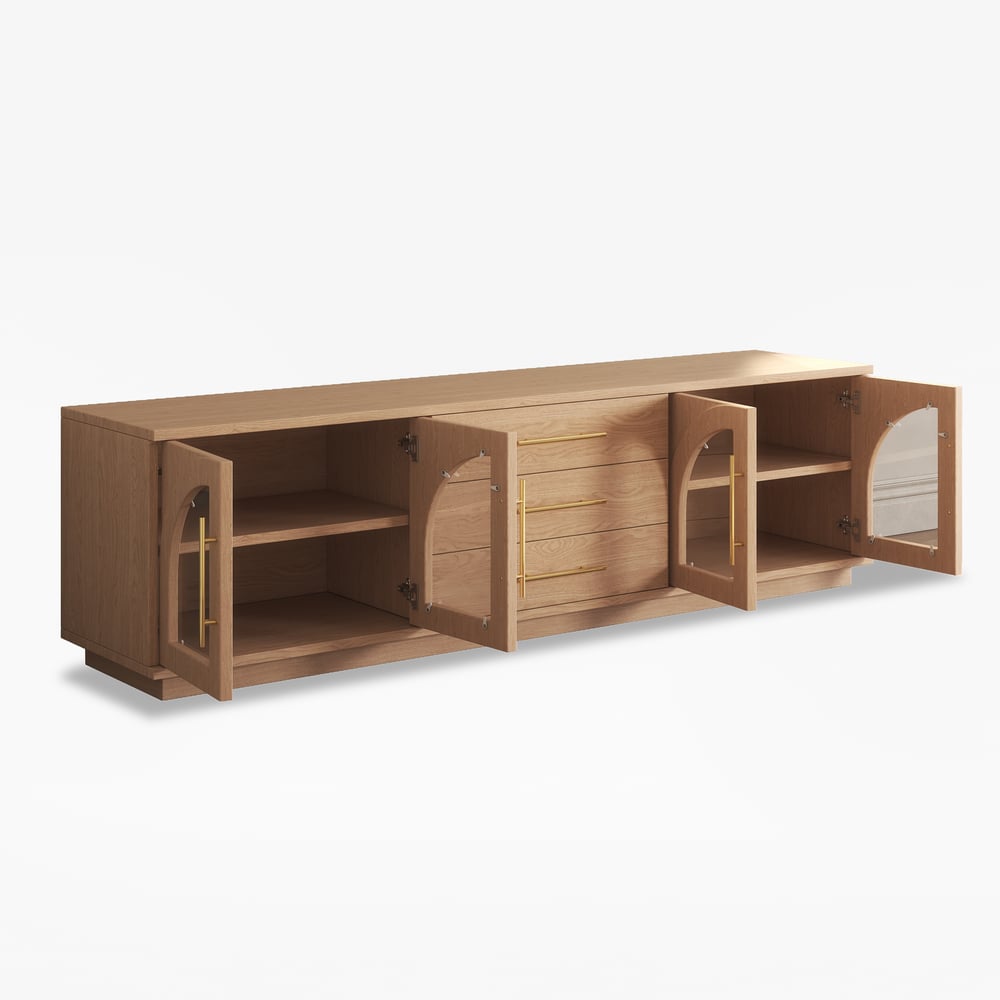 Arune 72" Arched Glass Doors TV Stand with Storage and LED window image